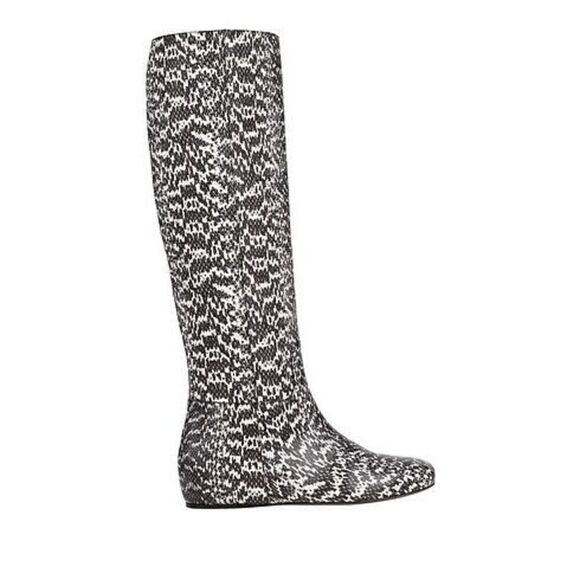 New Longchamp Leather Knee High Boots In Black/White - Picture 2 of 14